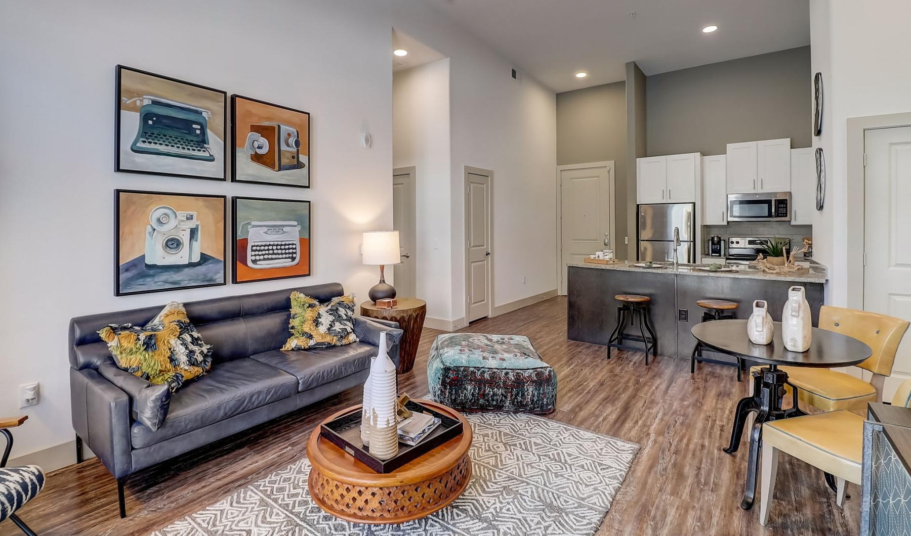 a living room with a couch and a coffee table